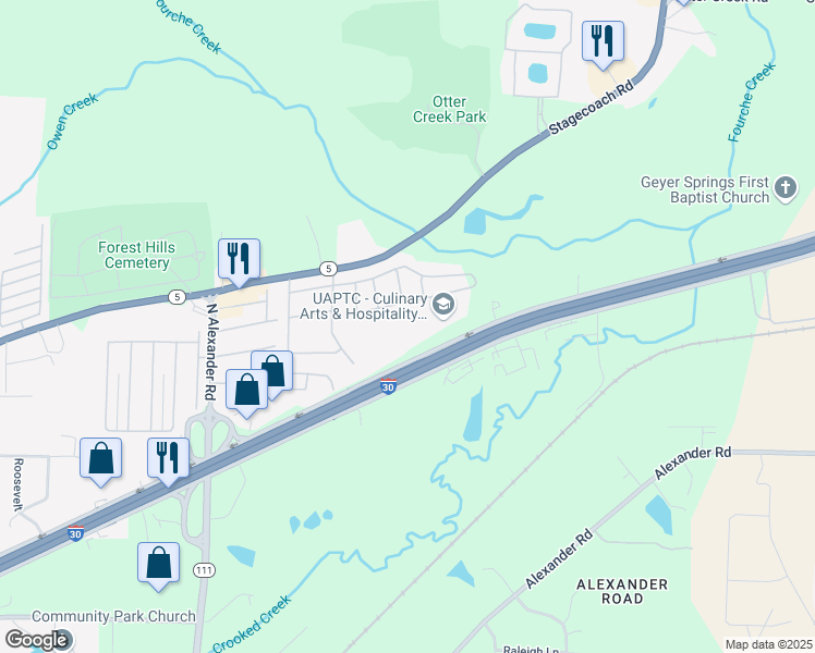 map of restaurants, bars, coffee shops, grocery stores, and more near 13000 Interstate 30 in Little Rock