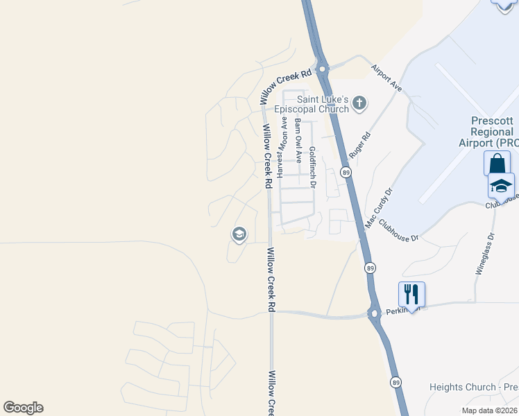 map of restaurants, bars, coffee shops, grocery stores, and more near 6833 Gables Trail in Prescott