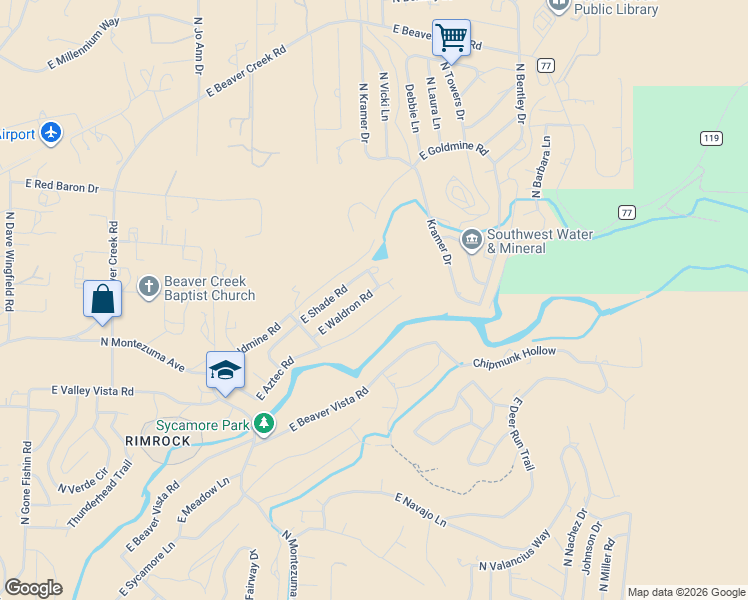 map of restaurants, bars, coffee shops, grocery stores, and more near 4365 E Waldron Rd in Lake Montezuma
