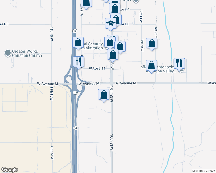 map of restaurants, bars, coffee shops, grocery stores, and more near 1020 Columbia Way in Lancaster