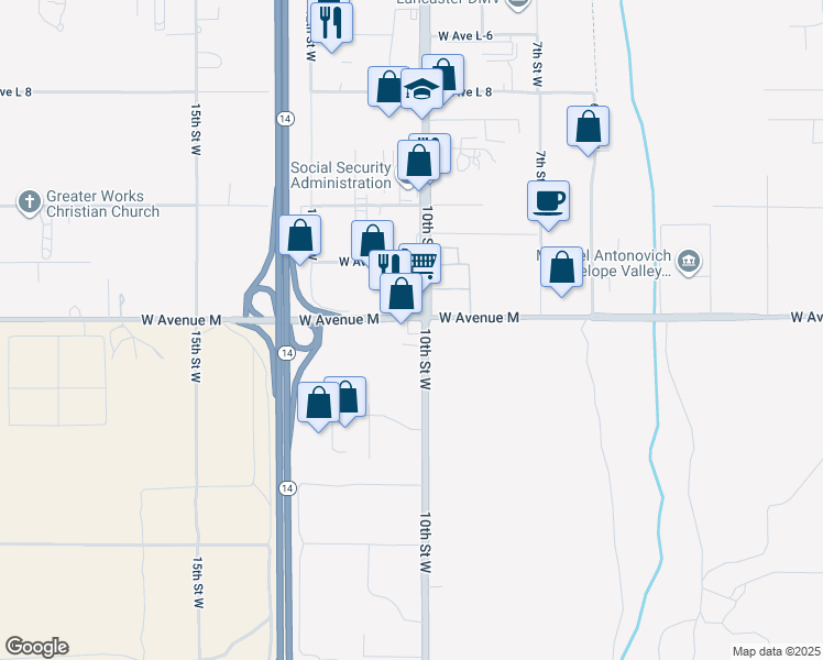 map of restaurants, bars, coffee shops, grocery stores, and more near 1020 Columbia Way in Lancaster