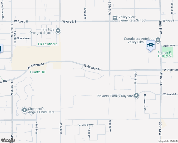 map of restaurants, bars, coffee shops, grocery stores, and more near Camino Vista in Lancaster