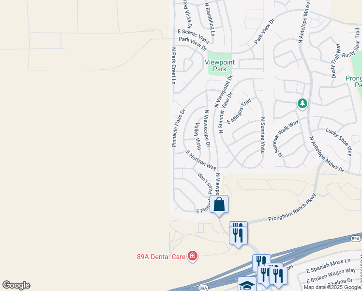 map of restaurants, bars, coffee shops, grocery stores, and more near 7093 Horizon Way in Prescott Valley