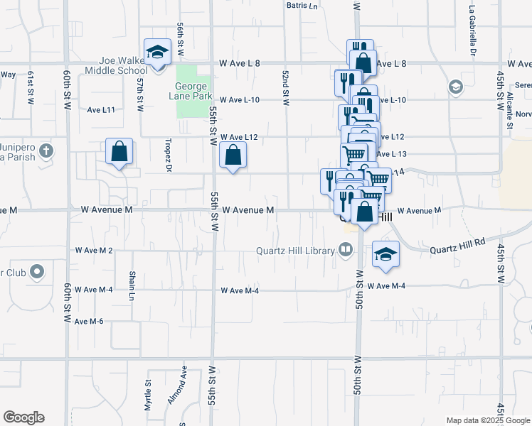 map of restaurants, bars, coffee shops, grocery stores, and more near 5238 West Avenue M in Quartz Hill