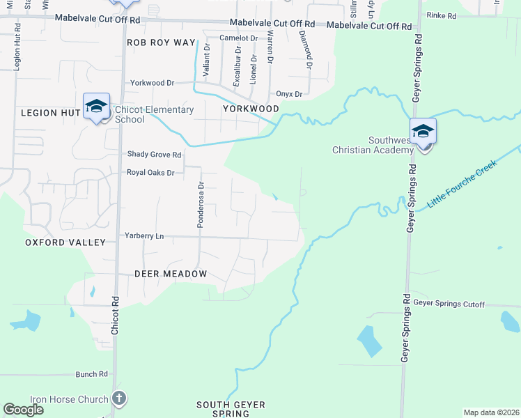 map of restaurants, bars, coffee shops, grocery stores, and more near 11509 Warren Road in Little Rock