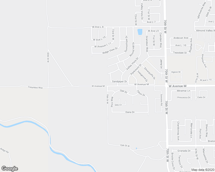 map of restaurants, bars, coffee shops, grocery stores, and more near 75th Street West in Lancaster