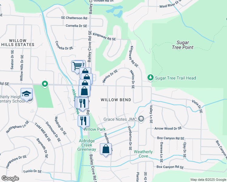 map of restaurants, bars, coffee shops, grocery stores, and more near 10002 Allison Dr SE in Huntsville