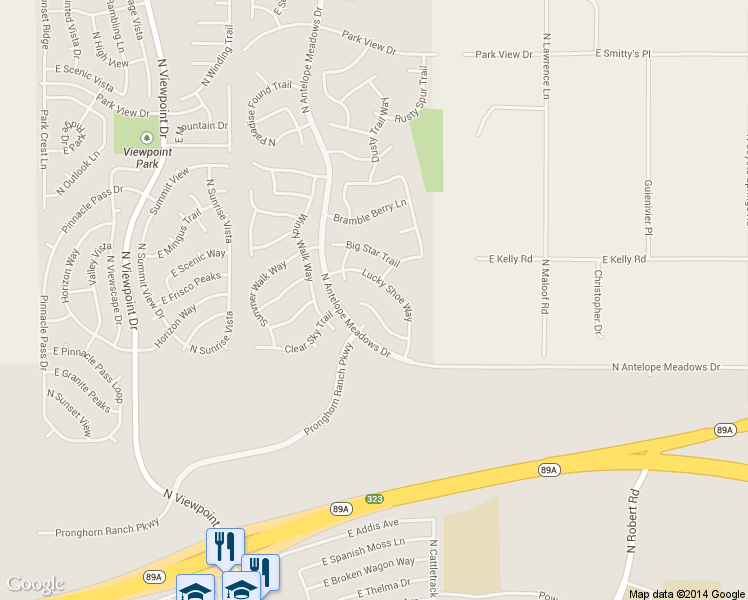 map of restaurants, bars, coffee shops, grocery stores, and more near 7836 Ramblin Ranch Road in Prescott Valley