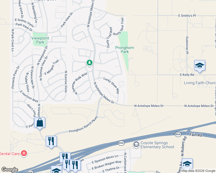 map of restaurants, bars, coffee shops, grocery stores, and more near 7836 Ramblin Ranch Road in Prescott Valley