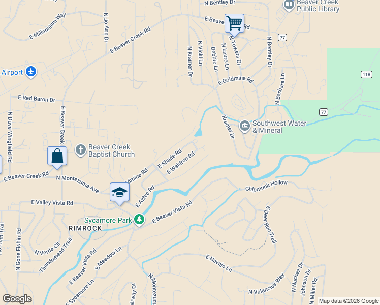 map of restaurants, bars, coffee shops, grocery stores, and more near 4365 East Waldron Road in Lake Montezuma