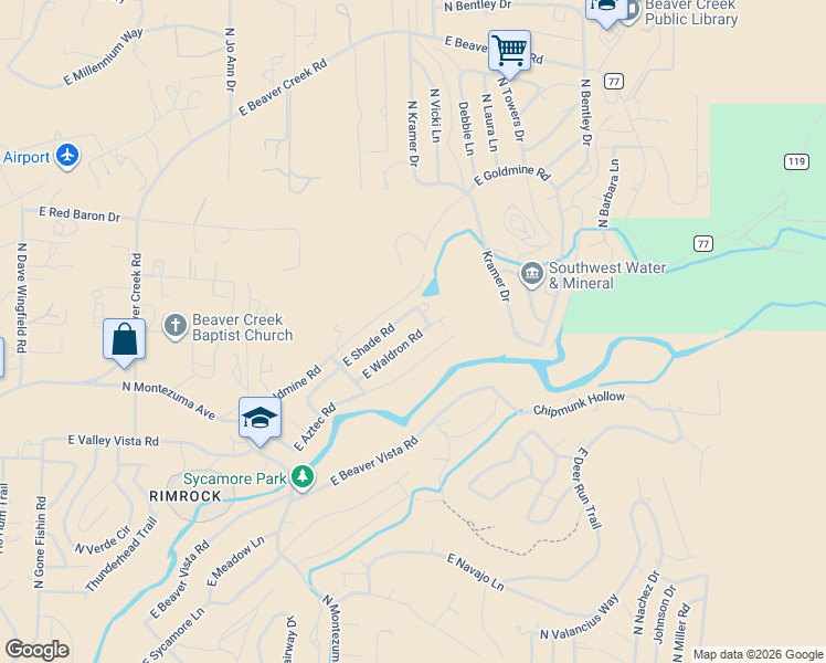 map of restaurants, bars, coffee shops, grocery stores, and more near 4365 East Waldron Road in Lake Montezuma