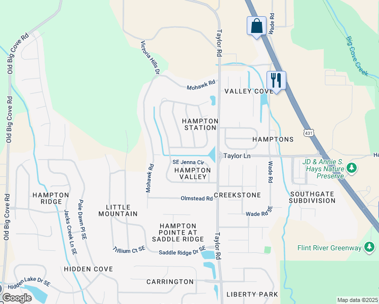 map of restaurants, bars, coffee shops, grocery stores, and more near 4907 Southeast Jenna Circle in Owens Cross Roads