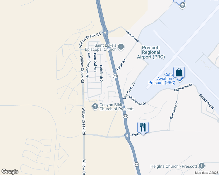 map of restaurants, bars, coffee shops, grocery stores, and more near 6160 Antelope Villas Circle in Prescott