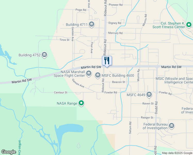map of restaurants, bars, coffee shops, grocery stores, and more near Morris Road in Huntsville