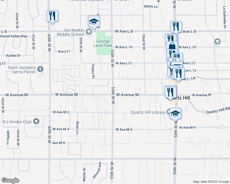 map of restaurants, bars, coffee shops, grocery stores, and more near in Quartz Hill