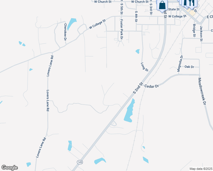 map of restaurants, bars, coffee shops, grocery stores, and more near 412 East Skyline Drive in Booneville