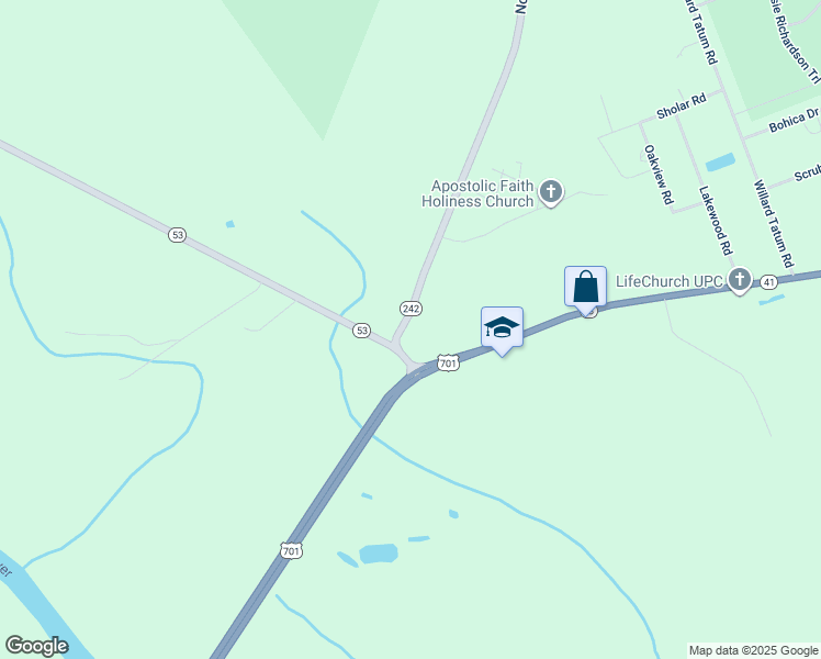 map of restaurants, bars, coffee shops, grocery stores, and more near North Carolina 242 Highway North in Elizabethtown