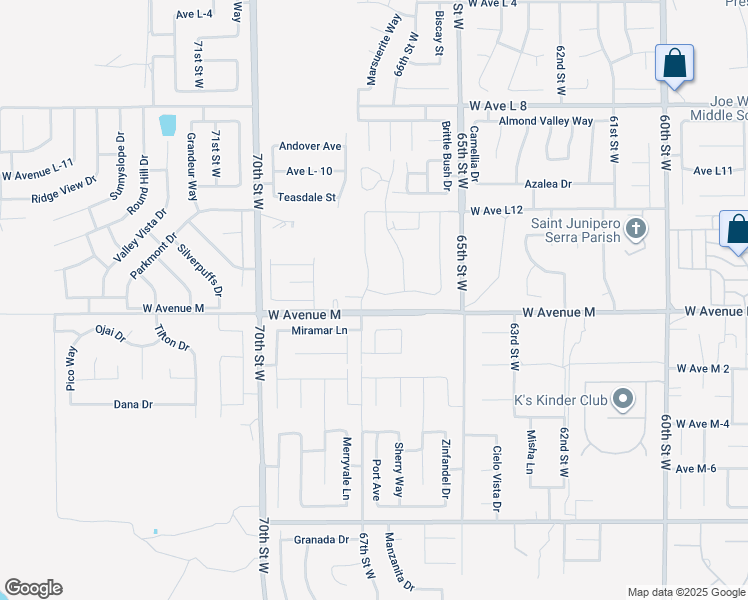 map of restaurants, bars, coffee shops, grocery stores, and more near 6570 West Avenue L 12 in Lancaster