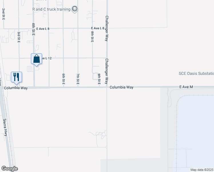 map of restaurants, bars, coffee shops, grocery stores, and more near 999 East Avenue M in Lancaster
