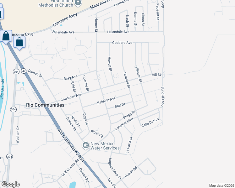 map of restaurants, bars, coffee shops, grocery stores, and more near 307 Baldwin Avenue in Belen