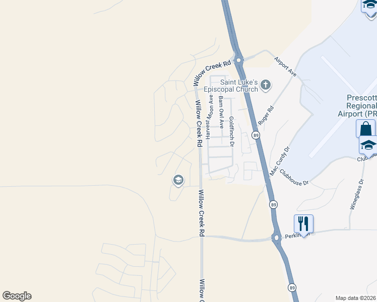 map of restaurants, bars, coffee shops, grocery stores, and more near 6833 Gables Trail in Prescott