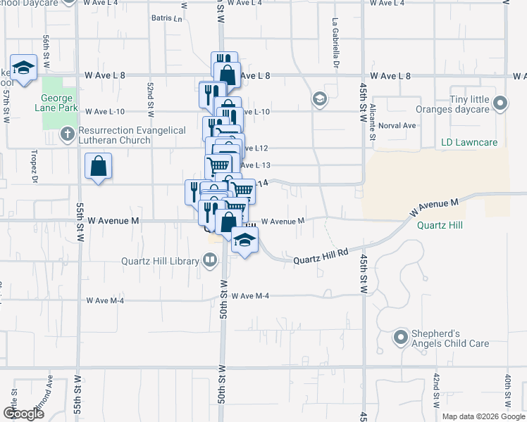 map of restaurants, bars, coffee shops, grocery stores, and more near 4819 Columbia Way in Lancaster