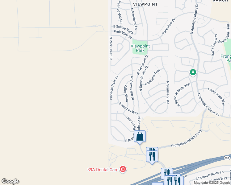 map of restaurants, bars, coffee shops, grocery stores, and more near 7093 Horizon Way in Prescott Valley