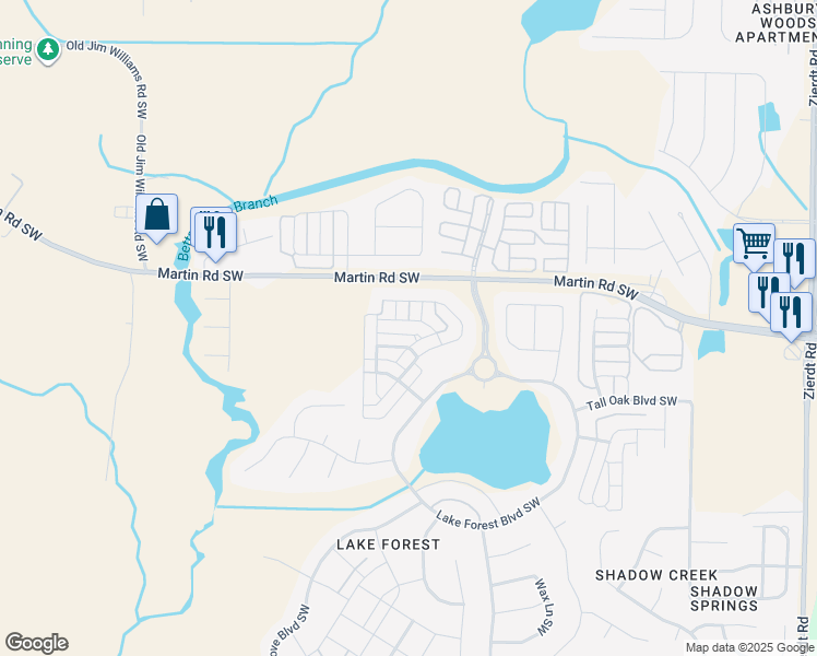 map of restaurants, bars, coffee shops, grocery stores, and more near 4 Knobcone Lane in Huntsville