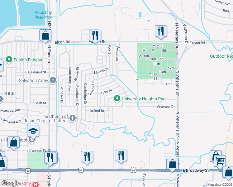 map of restaurants, bars, coffee shops, grocery stores, and more near 1900 Tyler Street in Altus