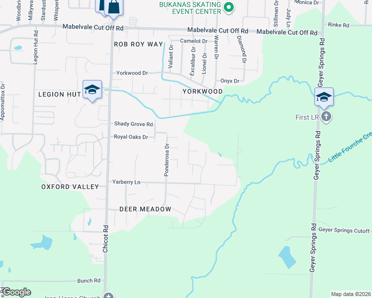 map of restaurants, bars, coffee shops, grocery stores, and more near 7101 Langston Lane in Little Rock
