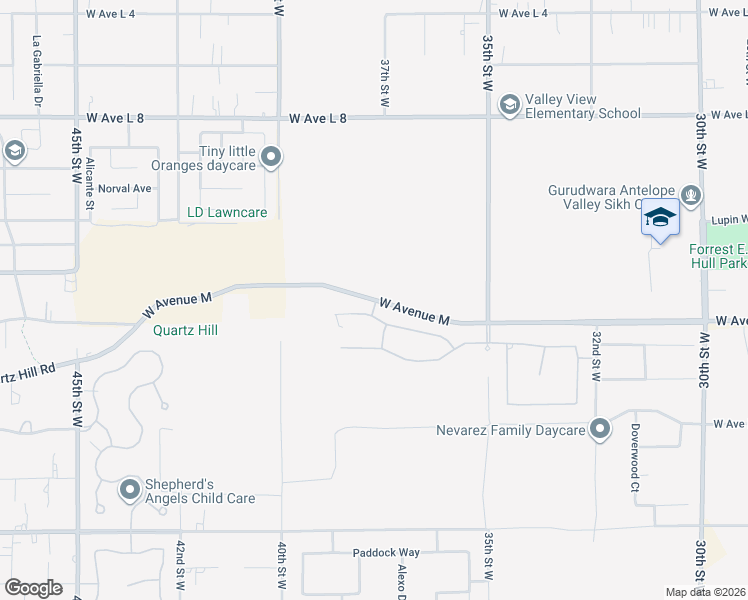 map of restaurants, bars, coffee shops, grocery stores, and more near 3715 West Avenue M in Lancaster