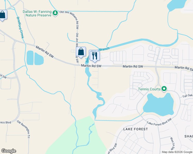 map of restaurants, bars, coffee shops, grocery stores, and more near 2213 Estuary Drive Southwest in Huntsville