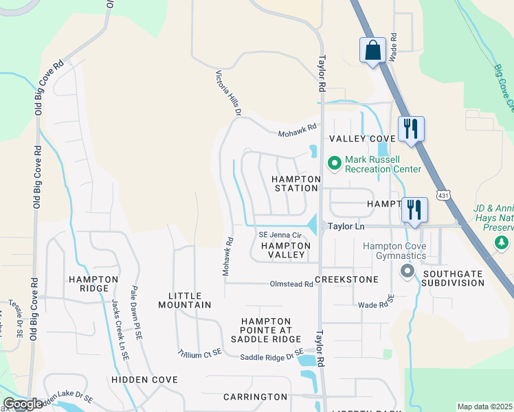 map of restaurants, bars, coffee shops, grocery stores, and more near 4859 Southeast Cove Valley Drive in Owens Cross Roads