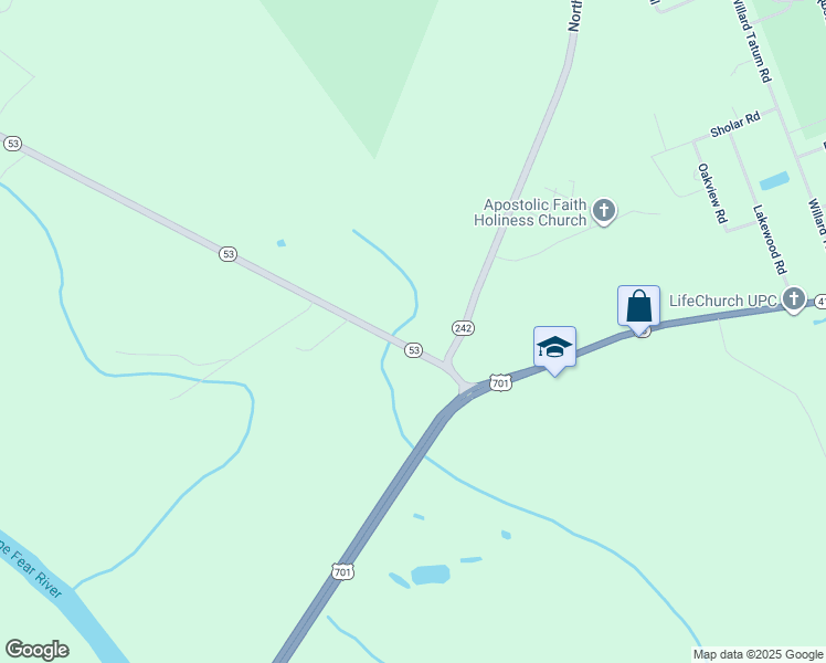 map of restaurants, bars, coffee shops, grocery stores, and more near 176 North Carolina 53 in Elizabethtown