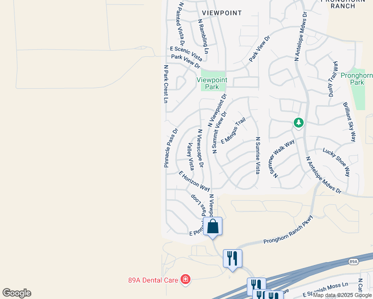 map of restaurants, bars, coffee shops, grocery stores, and more near 7214 North Valley Vista Road in Prescott Valley