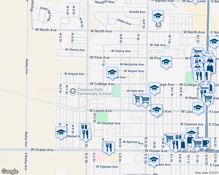 map of restaurants, bars, coffee shops, grocery stores, and more near 532 North T Street in Lompoc