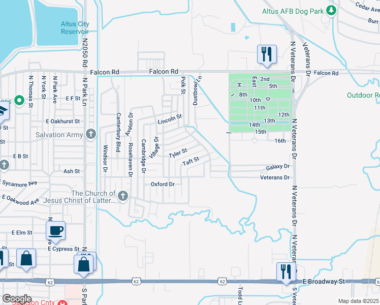 map of restaurants, bars, coffee shops, grocery stores, and more near 1900 Tyler Street in Altus