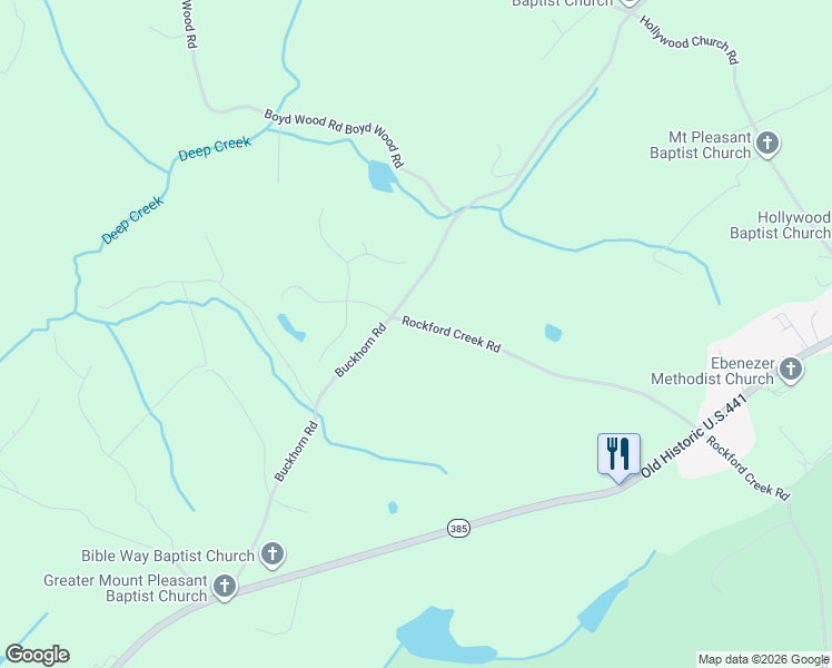map of restaurants, bars, coffee shops, grocery stores, and more near 2607 Rockford Creek Road in Clarkesville
