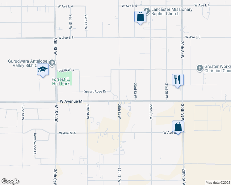 map of restaurants, bars, coffee shops, grocery stores, and more near 42036 Desert Sage Avenue in Lancaster