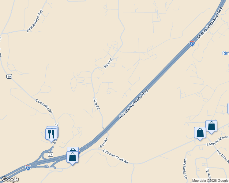 map of restaurants, bars, coffee shops, grocery stores, and more near 2405 Dairy Rd in Lake Montezuma