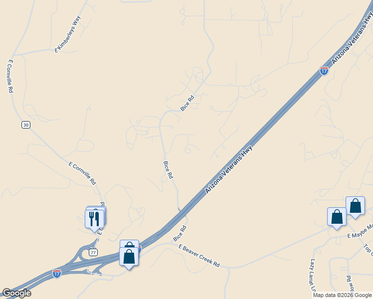 map of restaurants, bars, coffee shops, grocery stores, and more near 2405 Dairy Rd in Lake Montezuma