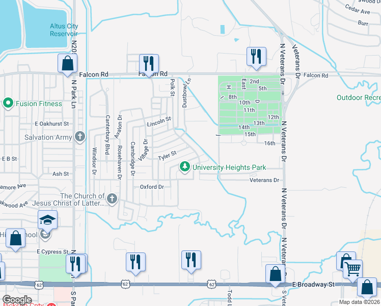 map of restaurants, bars, coffee shops, grocery stores, and more near 906 Polk Street in Altus