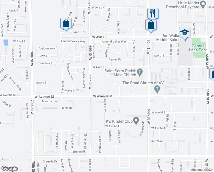 map of restaurants, bars, coffee shops, grocery stores, and more near 42049 Crestland Drive in Lancaster