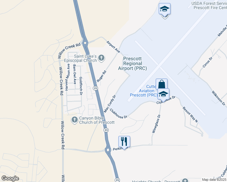 map of restaurants, bars, coffee shops, grocery stores, and more near 1966 Clubhouse Drive in Prescott