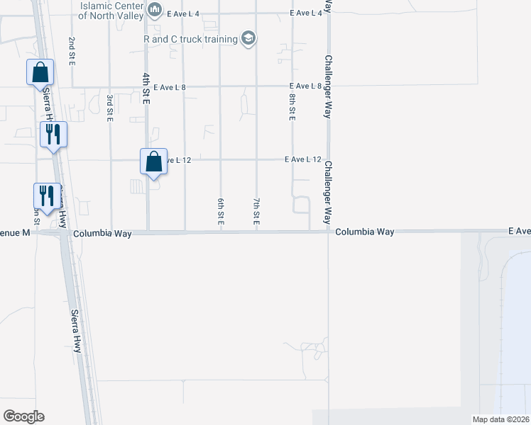 map of restaurants, bars, coffee shops, grocery stores, and more near 42056 7th Street East in Lancaster