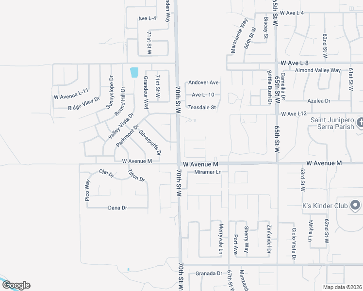 map of restaurants, bars, coffee shops, grocery stores, and more near 42045 Thornbush Avenue in Quartz Hill