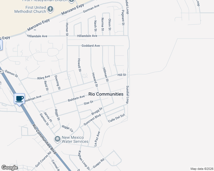 map of restaurants, bars, coffee shops, grocery stores, and more near 413 Godfrey Avenue in Belen