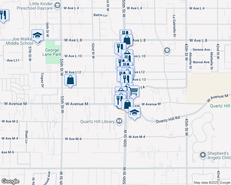 map of restaurants, bars, coffee shops, grocery stores, and more near 5030 Avenue L-14 in Quartz Hill