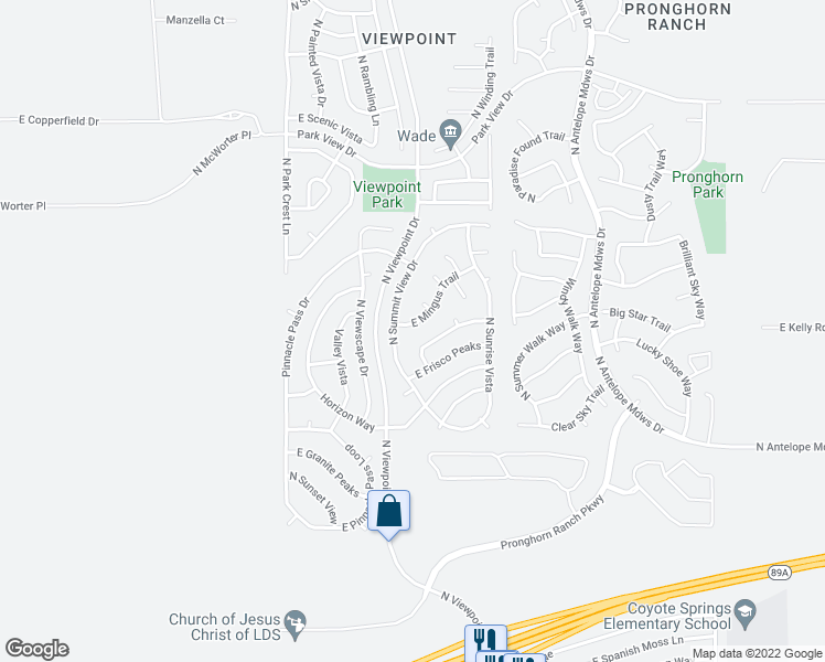 map of restaurants, bars, coffee shops, grocery stores, and more near 7287 East Mingus Trail in Prescott Valley