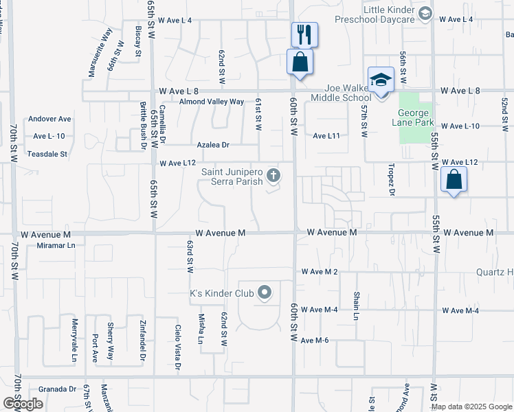 map of restaurants, bars, coffee shops, grocery stores, and more near 42033 Quail Creek Drive in Quartz Hill